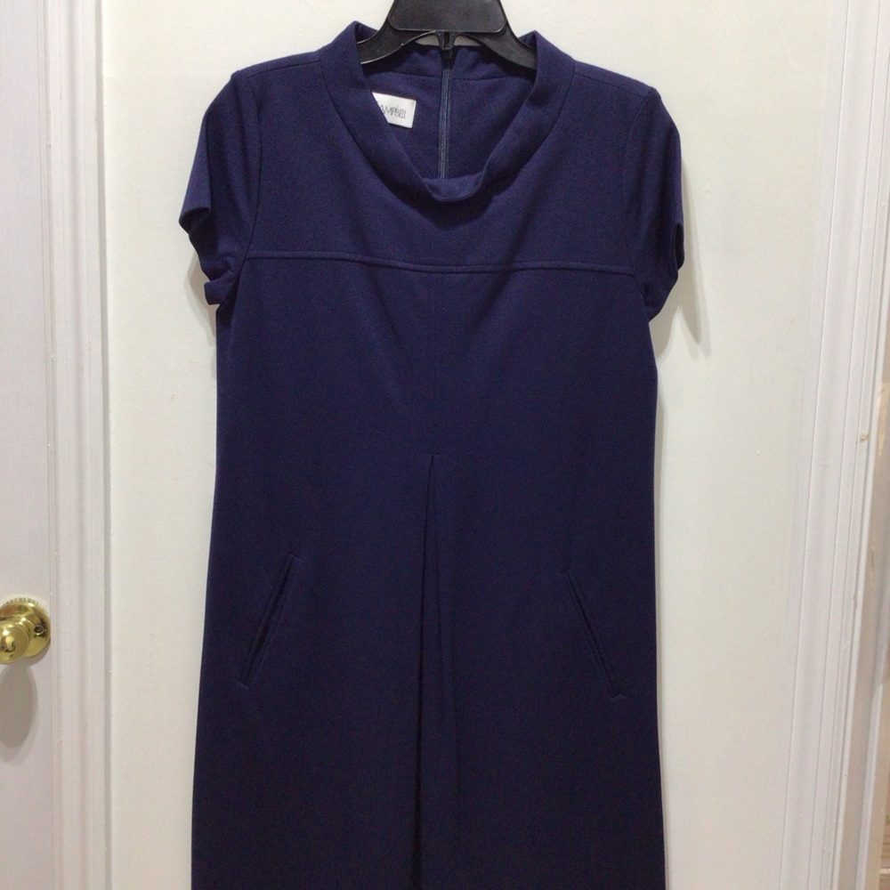 SARA CAMPBELL SIZE SMALL NAVY BLUE PONTE KNIT SHIFT DRESS WITH POCKETS NEW - Picture 3 of 7